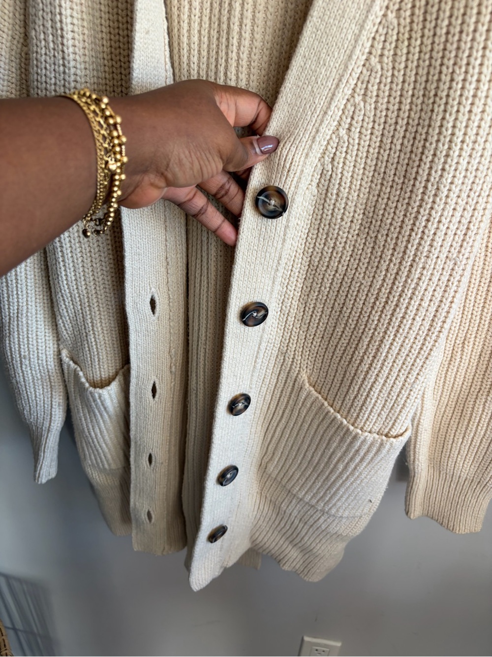 Reiss Cream Ribbed Button-Up Cardigan - Picture 6 of 6